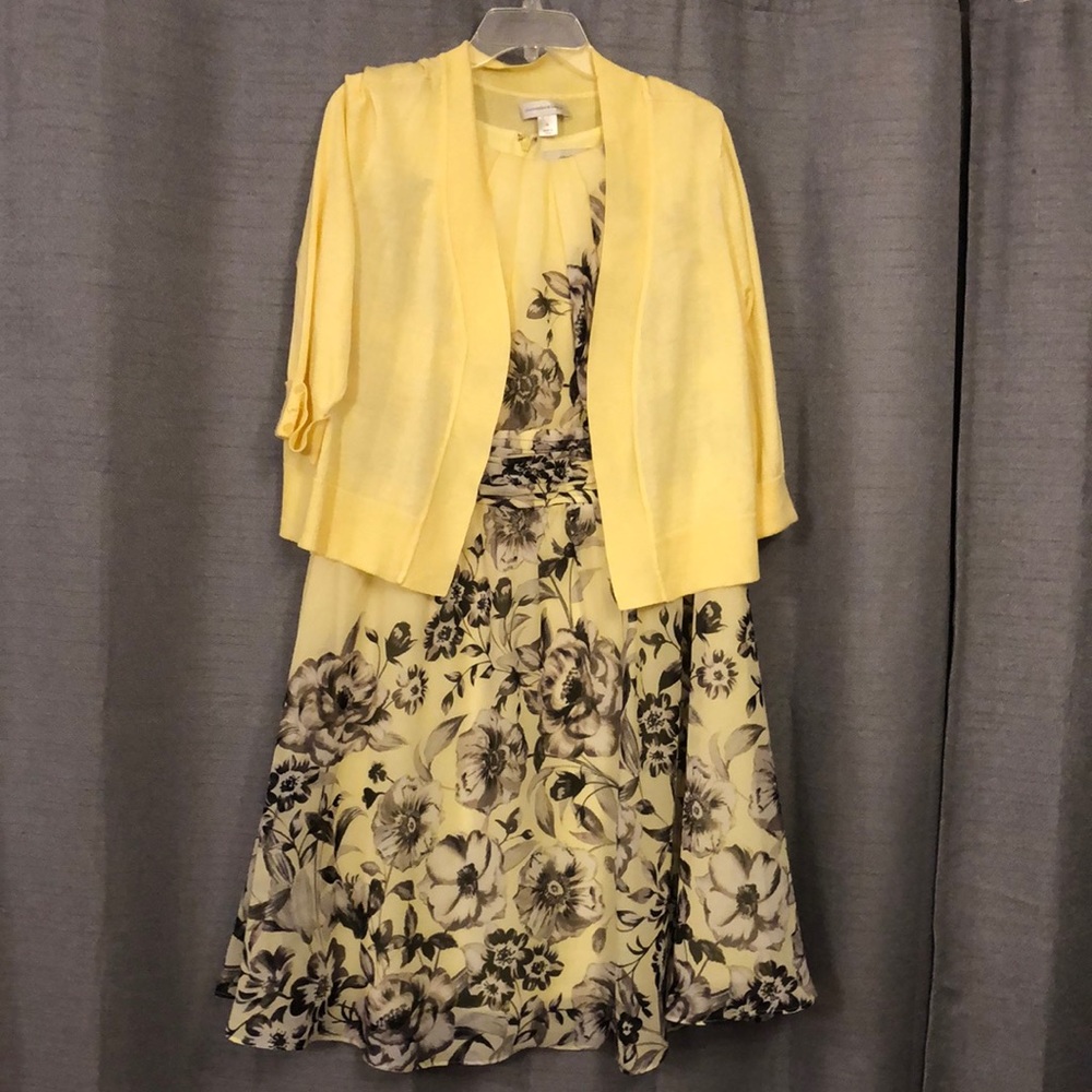CJ Banks yellow flower dress and sweater
